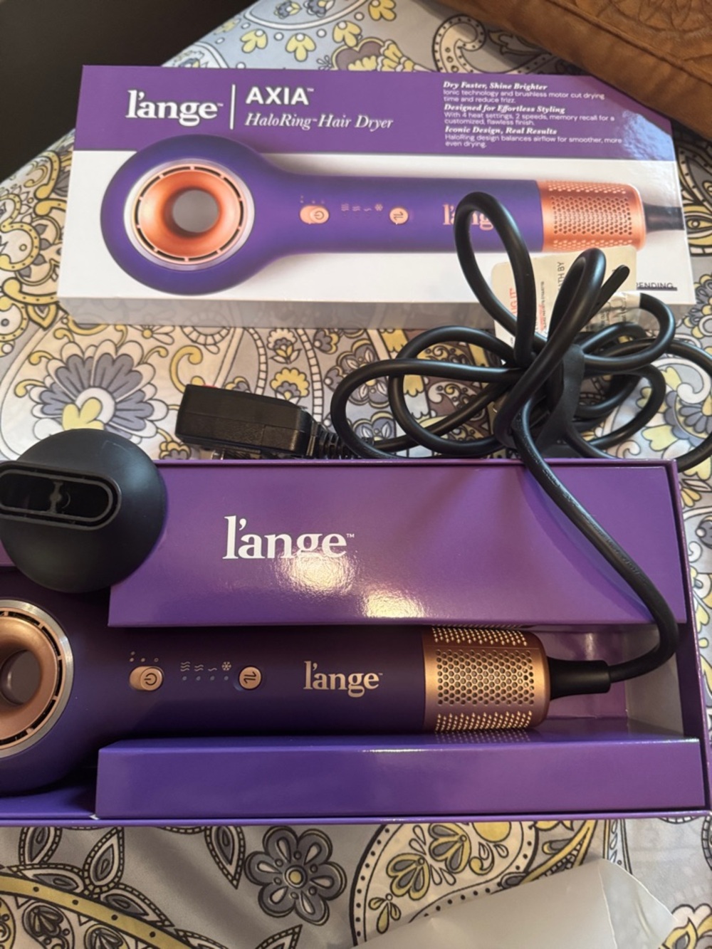 l'ange AXIA HaloRing Hair Dryer in Purple with Rose Gold Accents